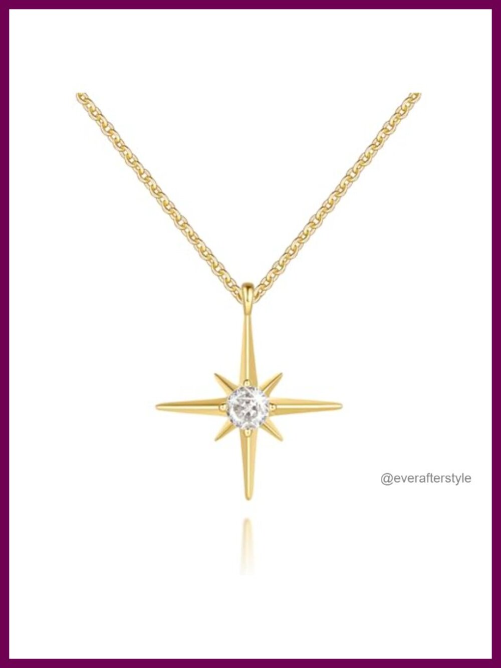 14K Gold Plated Star Pendant Necklace with Cubic Zirconia, 17.5" Chain